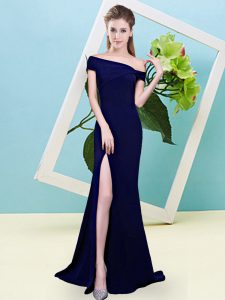 Extravagant Off The Shoulder Sleeveless Zipper Quinceanera Court of Honor Dress Royal Blue Elastic Woven Satin