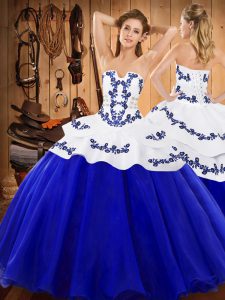 Captivating Sleeveless Floor Length Embroidery Lace Up Quinceanera Dresses with Royal Blue