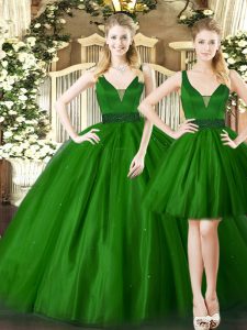 Fabulous Dark Green Ball Gowns Ruching Vestidos de Quinceanera Lace Up Tulle Sleeveless Floor Length