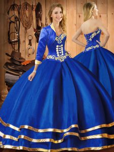 Blue Organza Lace Up Sweetheart Sleeveless Floor Length Ball Gown Prom Dress Embroidery