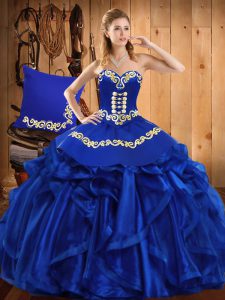 Sexy Floor Length Royal Blue Vestidos de Quinceanera Sweetheart Sleeveless Lace Up