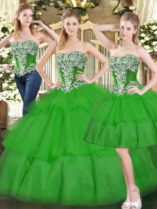 Two Pieces Ball Gown Prom Dress Green Sweetheart Organza Sleeveless Floor Length Lace Up