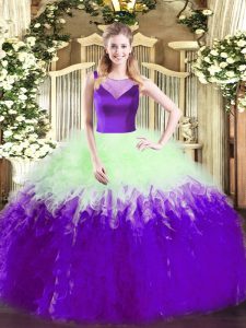 Best Selling Scoop Sleeveless Sweet 16 Dress Floor Length Beading and Ruffles Multi-color Tulle