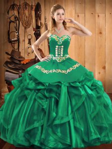 Ball Gowns Sweet 16 Dresses Green Sweetheart Organza Sleeveless Floor Length Lace Up