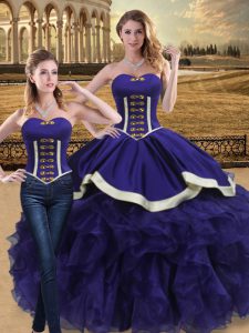 Designer Purple Organza Lace Up Quinceanera Gown Sleeveless Floor Length Beading and Ruffles