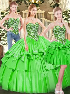New Style Lace Up 15 Quinceanera Dress Beading and Ruffled Layers Sleeveless Floor Length