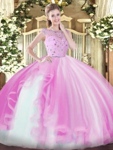 Bateau Sleeveless Zipper Ball Gown Prom Dress Lilac Tulle