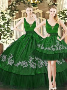 Dark Green Sleeveless Appliques Floor Length Sweet 16 Dress