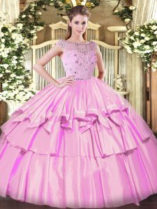 Beading and Ruffled Layers 15th Birthday Dress Lilac Zipper Sleeveless Floor Length