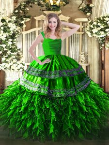 Sophisticated Green Sleeveless Floor Length Beading and Lace and Ruffles Zipper Sweet 16 Dresses