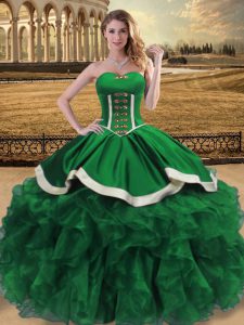 Organza Sweetheart Sleeveless Lace Up Beading and Ruffles 15 Quinceanera Dress in Green
