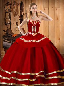 Sweet Wine Red Sweetheart Neckline Embroidery Sweet 16 Dress Sleeveless Lace Up