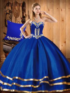 Blue Organza Lace Up Quinceanera Gowns Sleeveless Floor Length Embroidery