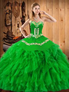 Ball Gowns Sweet 16 Dresses Green Sweetheart Satin and Organza Sleeveless Floor Length Lace Up