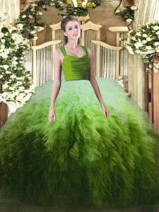 Custom Made Multi-color Straps Zipper Ruffles Ball Gown Prom Dress Sleeveless
