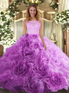 Lilac Ball Gowns Lace Sweet 16 Quinceanera Dress Zipper Fabric With Rolling Flowers Sleeveless Floor Length