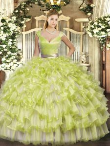 Stunning Floor Length Ball Gowns Sleeveless Yellow Green Vestidos de Quinceanera Zipper