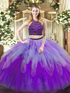 Halter Top Sleeveless Lace Up Sweet 16 Quinceanera Dress Multi-color Tulle