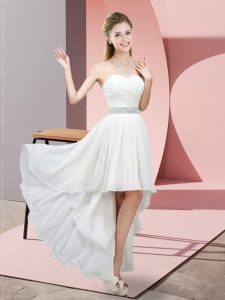 Colorful White A-line Sweetheart Sleeveless Chiffon High Low Lace Up Beading Court Dresses for Sweet 16