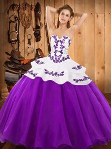 Lovely Floor Length Eggplant Purple Sweet 16 Quinceanera Dress Satin and Organza Sleeveless Embroidery
