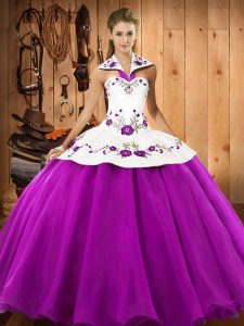 Sophisticated Embroidery Quince Ball Gowns Fuchsia Lace Up Sleeveless Floor Length