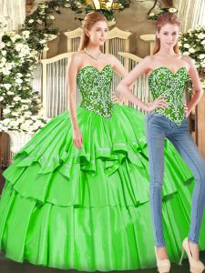 Sleeveless Floor Length Ruffled Layers Lace Up Quinceanera Dress with