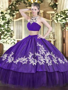 Beading and Appliques Vestidos de Quinceanera Purple Backless Sleeveless Floor Length