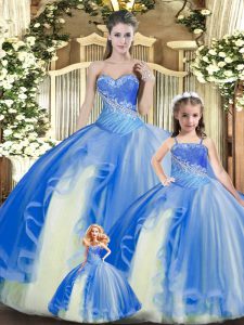 High Class Multi-color Ball Gowns Beading and Ruching Sweet 16 Quinceanera Dress Lace Up Tulle Sleeveless Floor Length