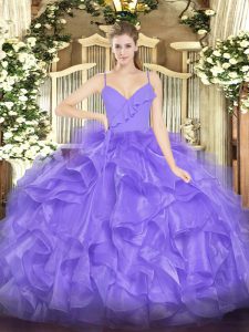 Custom Designed Sleeveless Floor Length Ruffles Zipper Sweet 16 Dresses with Lavender