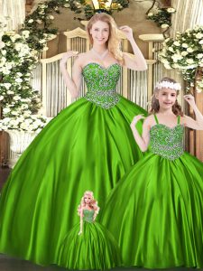 Exquisite Green Tulle Lace Up Sweet 16 Dresses Sleeveless Floor Length Beading