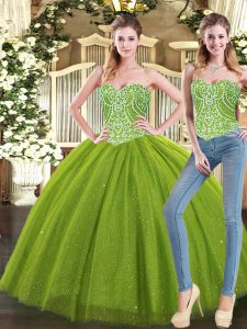Floor Length Olive Green 15 Quinceanera Dress Sweetheart Sleeveless Lace Up