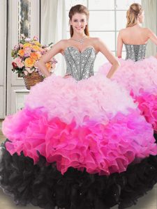 Fitting Ball Gowns 15th Birthday Dress Multi-color Sweetheart Organza Sleeveless Floor Length Lace Up