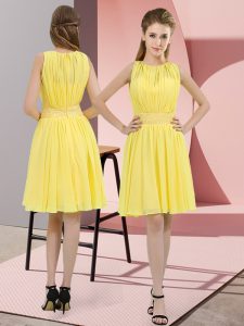 Yellow Empire Chiffon Scoop Sleeveless Sequins Knee Length Zipper Dama Dress