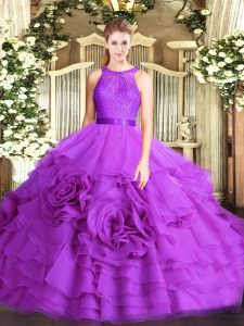 Floor Length Lace Up Quinceanera Dresses Eggplant Purple for Military Ball and Sweet 16 and Quinceanera with Lace