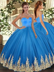 Best Sweetheart Sleeveless Quinceanera Dress Floor Length Appliques Blue Tulle