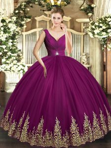 Captivating Fuchsia Sleeveless Beading and Appliques and Ruching Floor Length Vestidos de Quinceanera