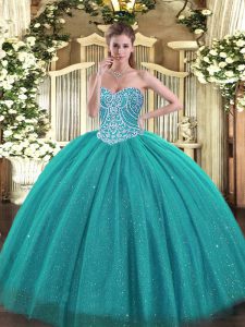 Sweetheart Sleeveless Lace Up Vestidos de Quinceanera Turquoise Tulle