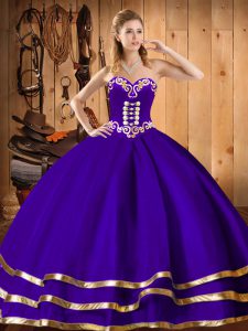 Purple Lace Up Sweetheart Embroidery Quinceanera Gowns Organza Sleeveless