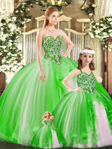 Inexpensive Green Sleeveless Beading Floor Length 15 Quinceanera Dress