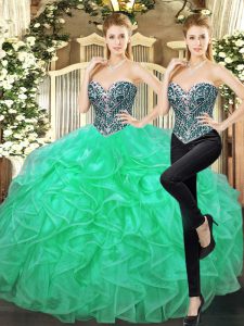 Fine Sweetheart Sleeveless Tulle 15 Quinceanera Dress Beading and Ruffles Lace Up
