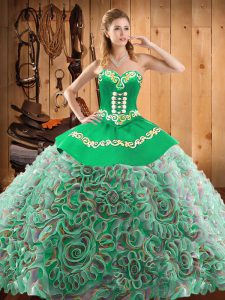 Multi-color Satin and Fabric With Rolling Flowers Lace Up Sweetheart Sleeveless With Train Sweet 16 Dress Sweep Train Embroidery