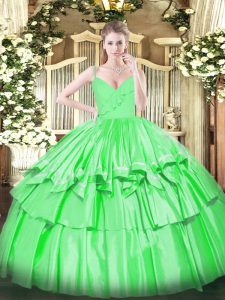 Clearance Sleeveless Floor Length Ruffled Layers Zipper Quinceanera Gowns with Green
