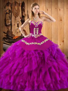 Sweetheart Sleeveless Lace Up Quinceanera Dresses Fuchsia Satin and Organza