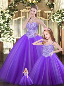 Hot Sale Purple Lace Up Quinceanera Dresses Beading Sleeveless Floor Length