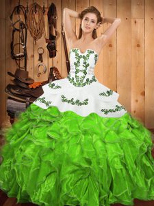Strapless Lace Up Embroidery and Ruffles Quinceanera Gowns Sleeveless