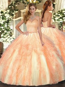 Orange Sweetheart Lace Up Ruffles 15 Quinceanera Dress Sleeveless
