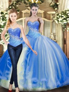 Pretty Baby Blue Sweet 16 Dresses For with Beading Sweetheart Sleeveless Lace Up
