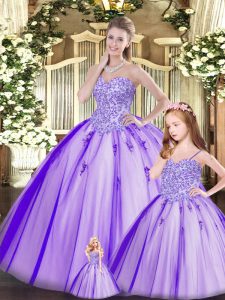 High Class Floor Length Purple Quince Ball Gowns Sweetheart Sleeveless Lace Up
