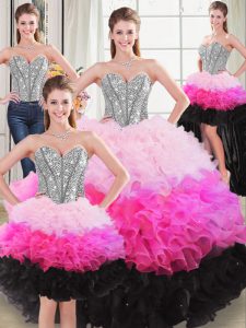 Unique Multi-color Quinceanera Dresses Sweet 16 and Quinceanera with Beading and Ruffles Sweetheart Sleeveless Lace Up