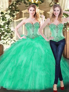Fantastic Green Sweetheart Neckline Beading and Ruffles Sweet 16 Dresses Sleeveless Lace Up